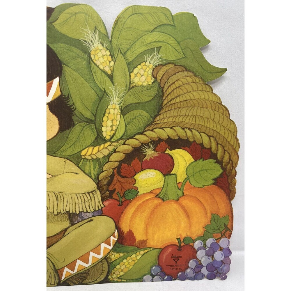 Vintage Thanksgiving Cardboard Die Cut Outs Native American Boy Hard To Find - Picture 2 of 10